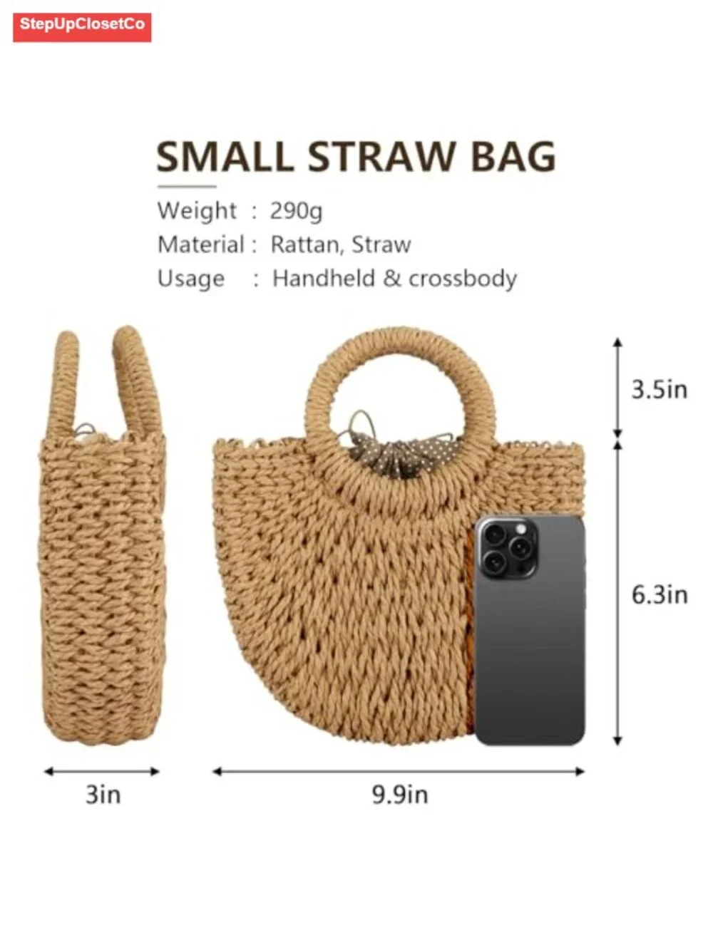 Handwoven Straw Hobo Bag Crossbody Shoulder Purse Summer Beach Boho Rattan